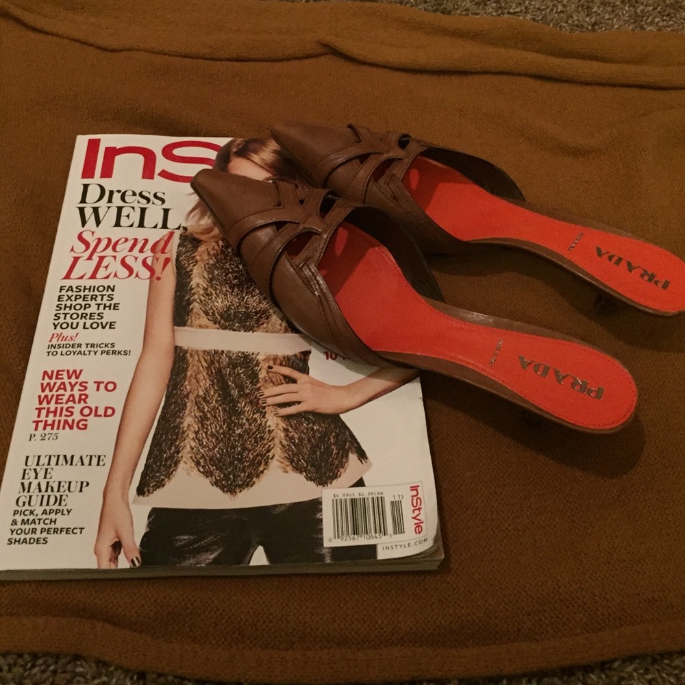 Prada Brown Leather Mules with Orange Insole